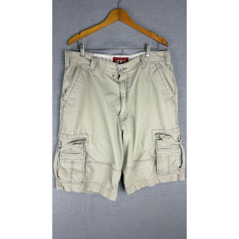 Levis Mens Cargo Shorts Tan Khaki Multi Pocket Cotton Twill Size 36 y2k